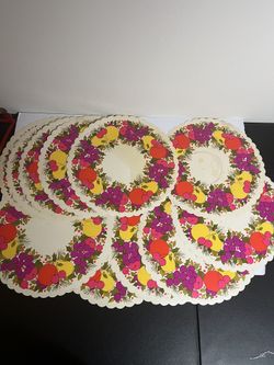 14 Vintage Hallmark Paper Scallop Placemats 60s Holiday Fruit Floral Design