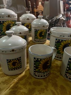 Sunflower Ceramic Canisters and Mugs
