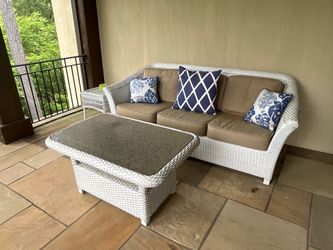 Three Piece Stone & Wicker Outdoor Set