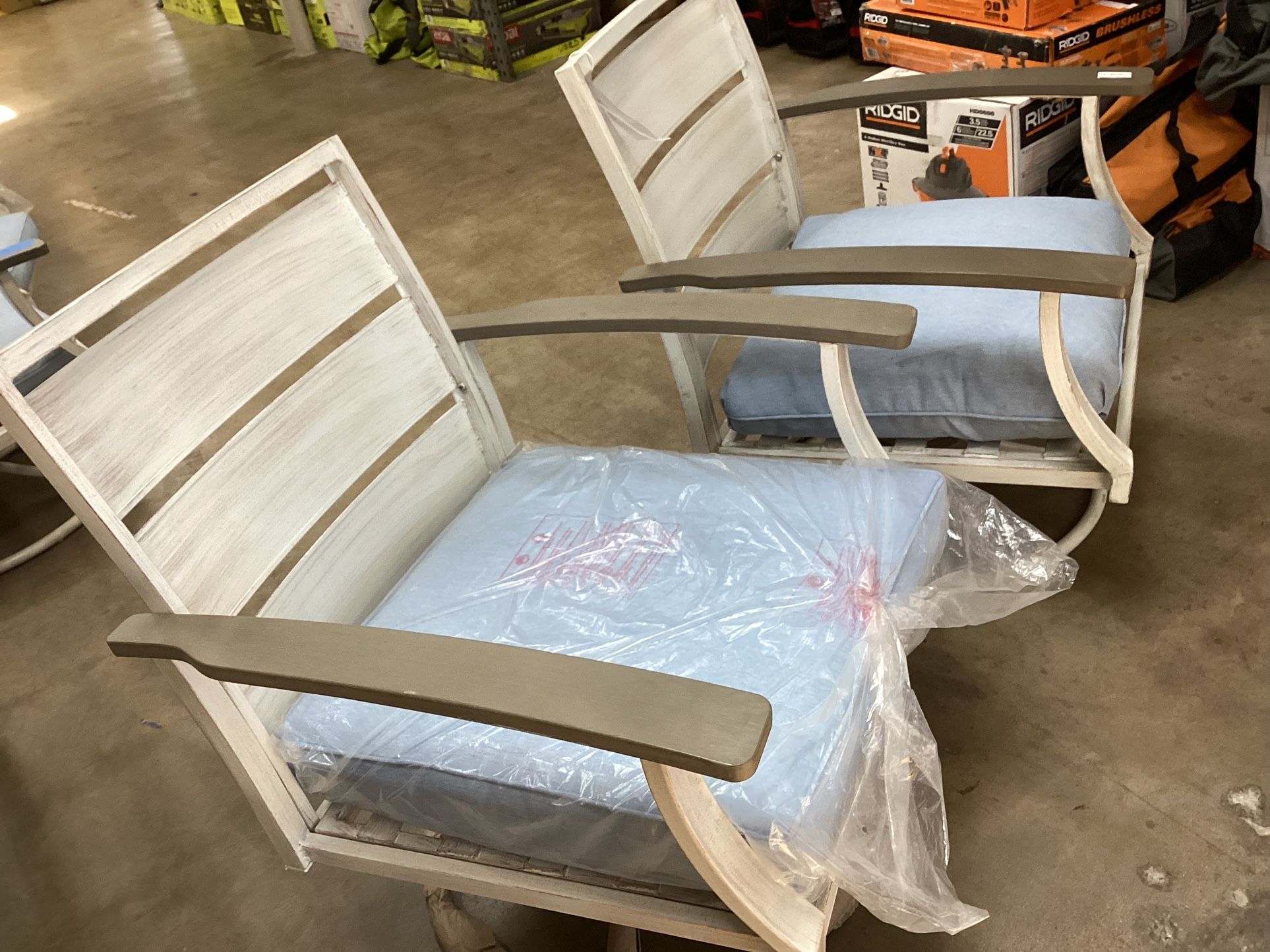 Hampton Bay Marina Point White Steel Outdoor Patio Swivel Lounge Chair with CushionGuard Surf Blue Cushions (2-Pack)
