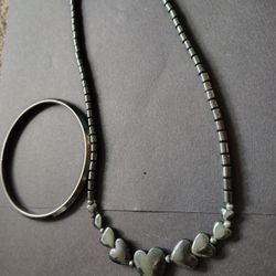 Hematite Heart Necklace And Bracelet 