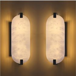 2 Pack 2 Light 13.7" Oval Alabaster Marble Bathroom Wall Sconce