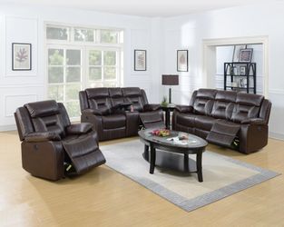 Sofa and Loveseat Power Recliners Dark  Brown Gel Leatherette . New Es