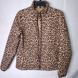 Lands End Leopard Print Women’s Jacket Quilted Primaloft Packable Size Sm