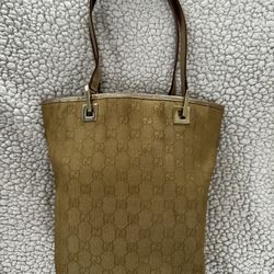 AUTHENTIC Gucci Gold GG Canvas and Leather Tote