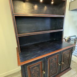 Hand-Painted Wood Hutch Cabinet – 2 Piece – Lighted Top – Solid Wood