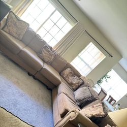 Sectional Couch and 2 Matching Side Glass Tables 
