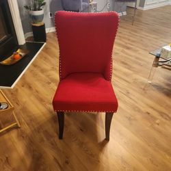 2 RED TUFTED HIGH BACK CHAIRS