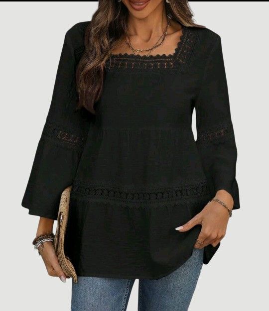 New Women's XL Black Bohemian Style Top