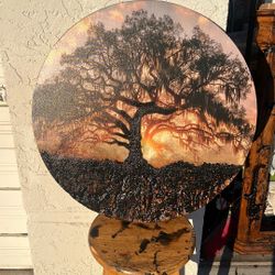 One Of A Kind, Tree  Of Life Carved And Painted Wood Art