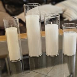 New Set of 6 Pillar Candles and 6 Glass Cylinder Candle Vases 