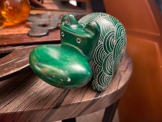 Cute green and white design Hippo Carved from soapstone in Western Kenya,