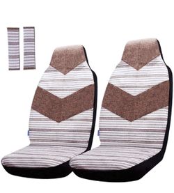 Car Front Seat Covers Featured Pattern Stripes Auto Seat Cover with Seat Belt Covers Fit Car Truck Van SUV, 4Pcs, Brown Stripes
