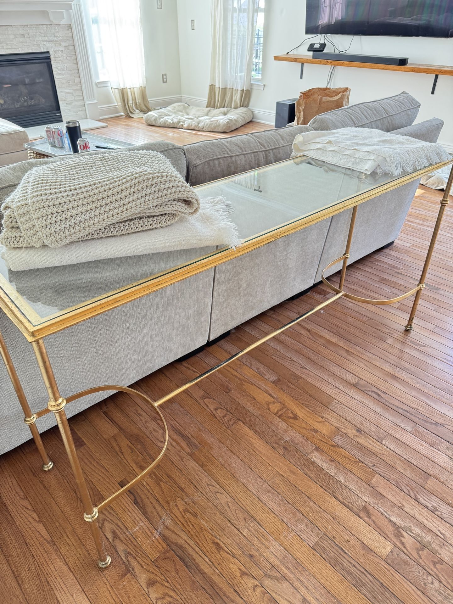 Tempered Glass And Gold Console Table