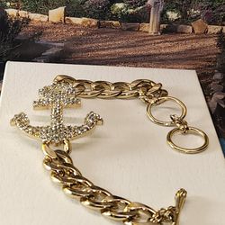 #1674, 10K GP, Cz DIA, MEN"S ANCHOR BRACELET, ROPE CHAIN, 9"IN
