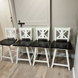 Set Of 4 Solid Wood Counter Stools Farmhouse Style