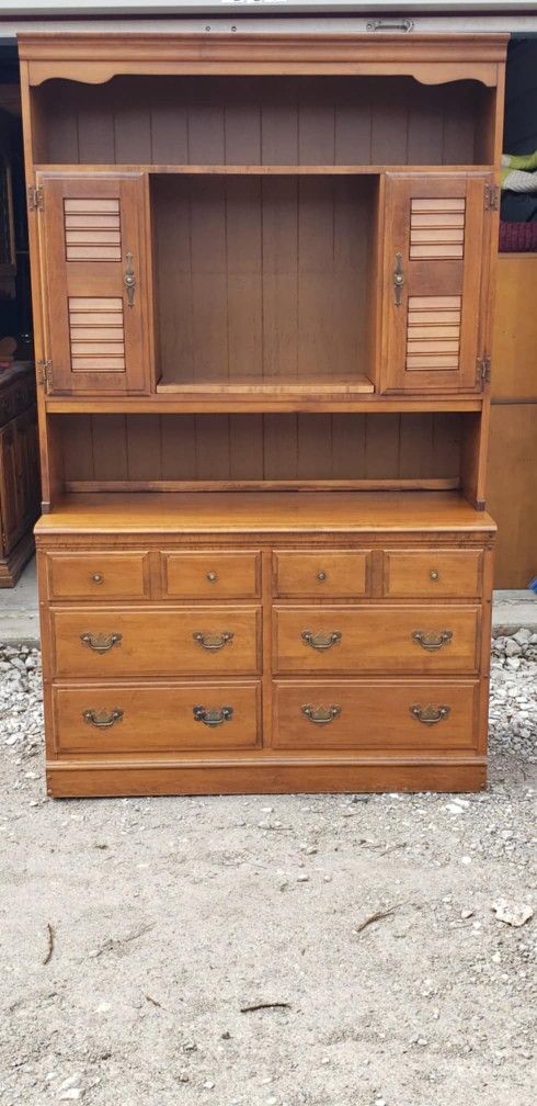 Vintage Midcentury Wood Heywood-Wakefield Buffet Server with China Hutch - 2 piece