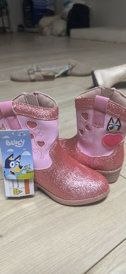 Bluey Girls Pink Glitter Zip Boots Heart Theme Bluey Character Boot Style