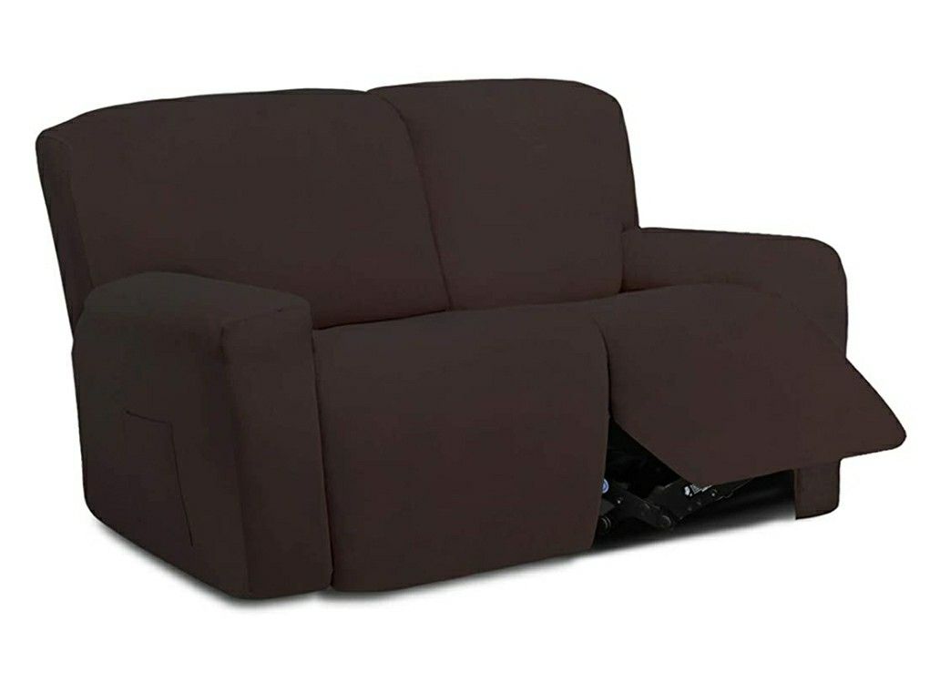 Easy-Going 6 Pieces Microfiber Stretch Slipcover for Sectional Recliner Soft Fitted Fleece 2 Seats Couch Cover, Washable, Chocolate