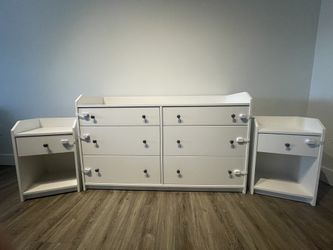 IKEA White 6-Drawer Dresser and Matching Nightstands Set