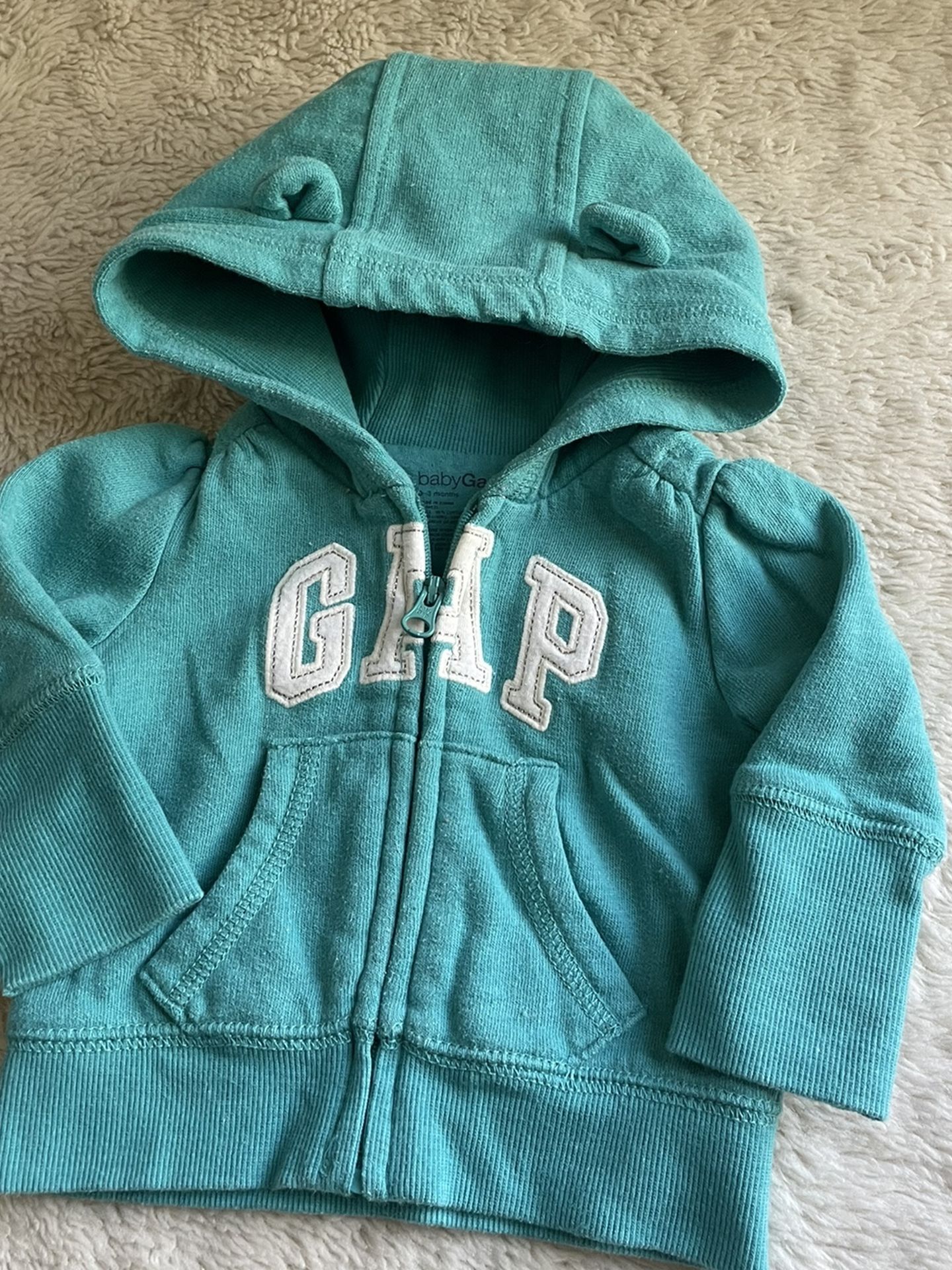 Baby Gap Bear Hoodie Sweatshirt 0-3 Months Teal Girls Clothing