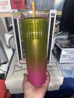 Starbucks Lemon Yellow Pink Gradient Ombre Venti Tumbler Grid 24oz