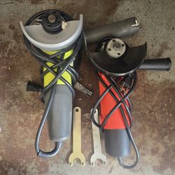 Pair Of Angle Grinders With Wrench