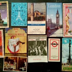 Vintage 1950's Travel Brochures Maps Theatre Postcard Military Paris London Lisbon Madrid 