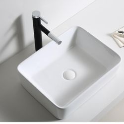 Modern Above Counter 15.6 * 11.7 inch Bathroom Vessel Sink,Rectangular White Ceramic Art Basin for Bathroom Vanity, Mini Porcelain Sinks for Small Spa