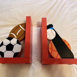 Tatutina Wooden Bookends-Football/Basketball/Soccer/Baseball, Hand Painted