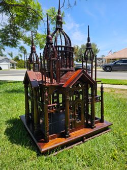 Huge Victorian Gothic Cathedral Wood Bird Cage Mansion Aviary Hand Crafted Rare