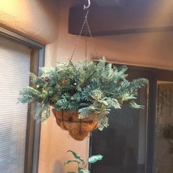 Large LED Lighted (battery operated) Christmas Greenery Hanging Basket