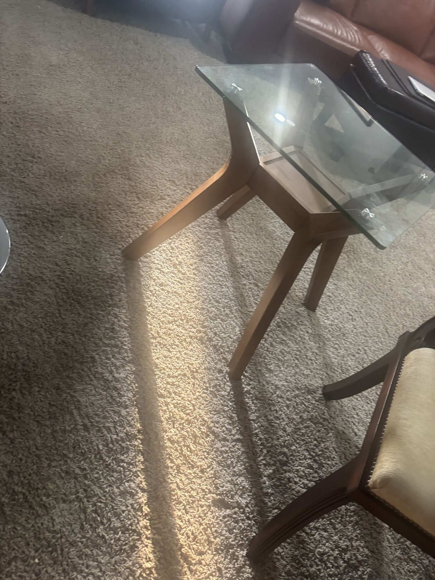 two Glass Wood End Tables