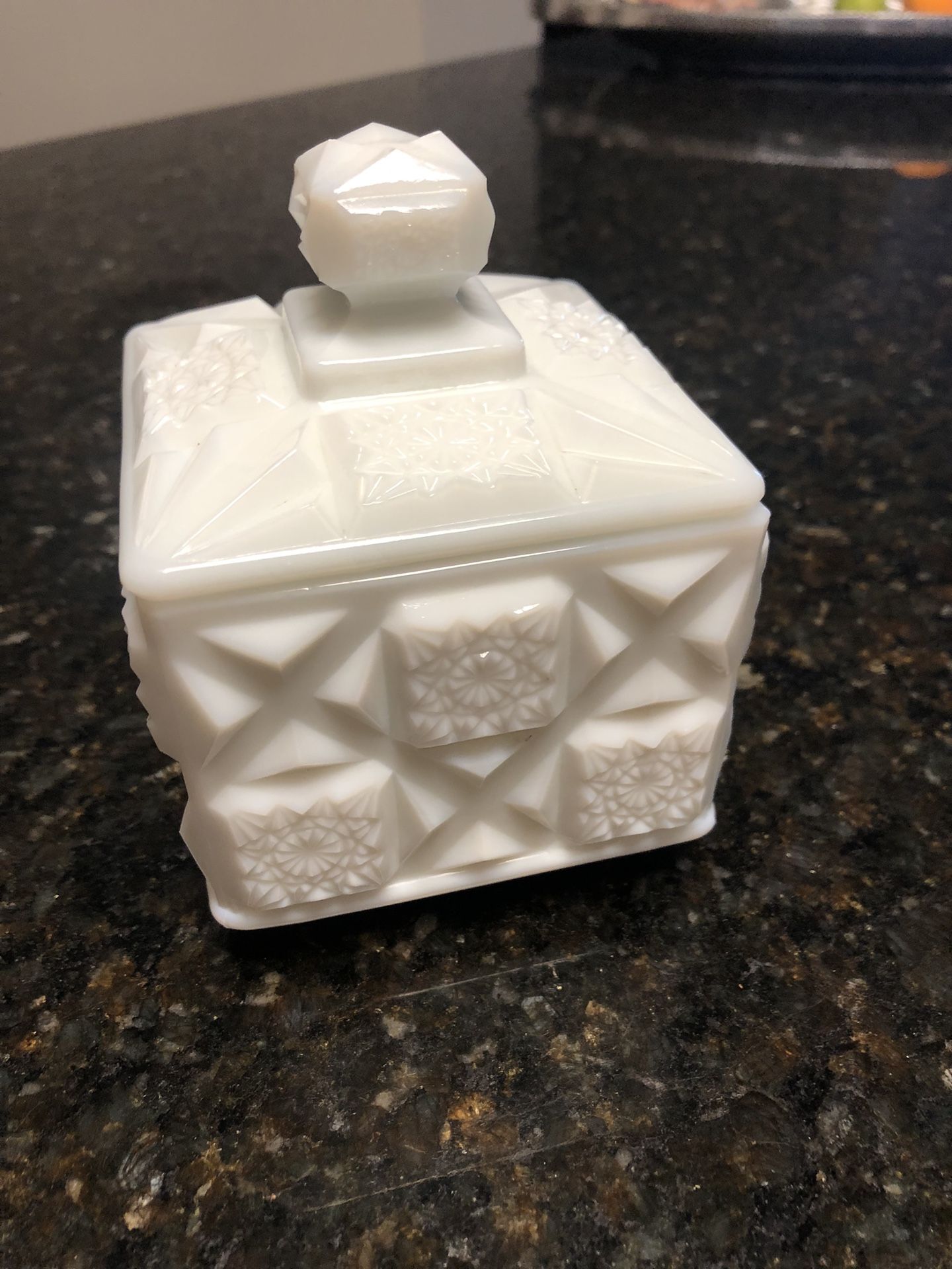 Milk Glass Candy Dish/ Trinket Box Vintage