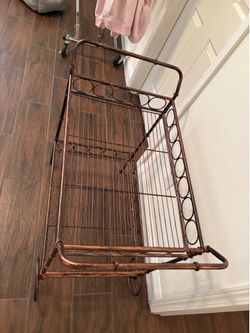 Beautiful metal basket cart  decoration bronze color organizer in excellent condition is 32”h x 32” L x 20” wide
