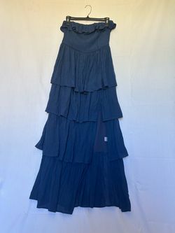 Navy Blue Tiered Ruffle Maxi Skirt