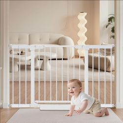 Baby Gate for Stairs,29.5"-48.4" Pressure-Mounted No Drilling Pet Gates for Doorways & Hallways,Auto Dog Close Gate with Walk Thru Door,No-Trip Design