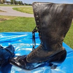Hans Mayr Antique Womans Lace Up Boots With Kitten Heel German Victorian  