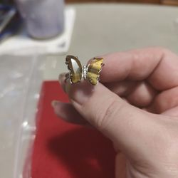 Tiger's Eye Crystal Adjustable Butterfly Ring