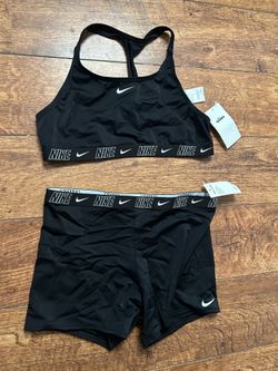 Nike Girls XL Swim Set Two Piece NWT Logo Tape Bikini Boy Short Black 16