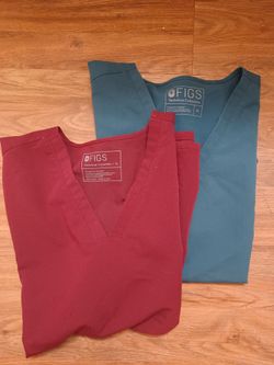 Figs Casma Three-Pocket Scrub Tops Lot Of 2 Burgundy/Caribbean Blue Size XL