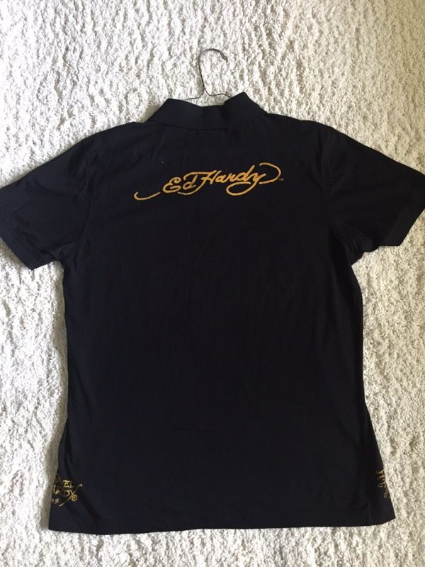 MENS ED HARDY CHRISTIAN AUDIGIER BLACK POLO SHIRT LARGE