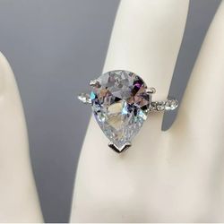 Pear Cut Simulated Solitaire Engagement Ring 925 Sterling Silver