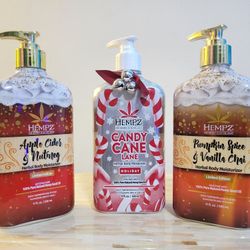 3 Limited Edition Holiday scent Hempz lotion body moisturizer bundle 