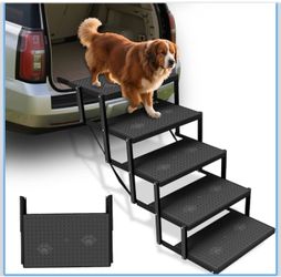 Dog Steps for Car & SUV – 5-Step Foldable Pet Stairs for Large Dogs, Non-Slip Heavy-Duty Plastic Dog Stairs, Lightweight & Portable Vehicle Access, Gr