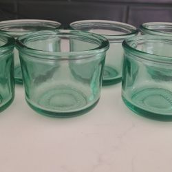 8 Green Glass Jars Dessert/Candles/snacks