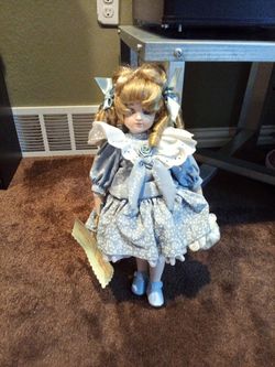 Vintage-Style Porcelain Collector Doll - Blue Floral Dress