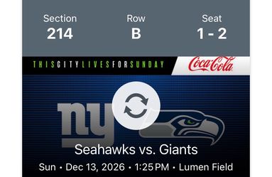 Pair of Seahawks vs Giants Tickets