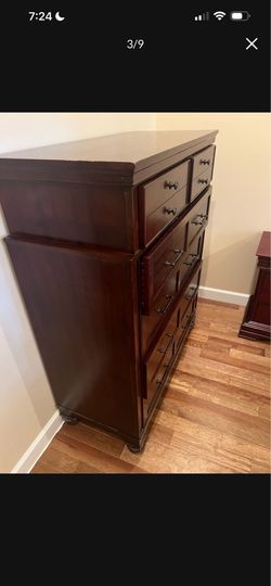 Tall Dark Cherry Wood Chest of Drawers