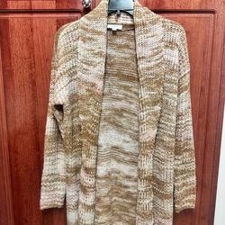 LOFT Marled Open-Front Cardigan in Beige and Cream size XS